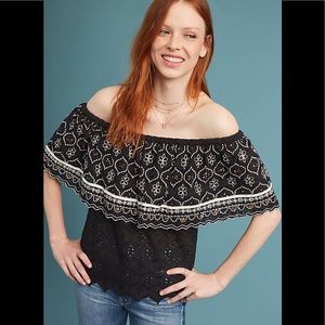 Anthro Mavra Embroidered Off the Shoulder Top